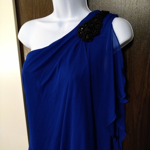 Royal Blue Sheer Overlay Dress - Picture 3 of 6